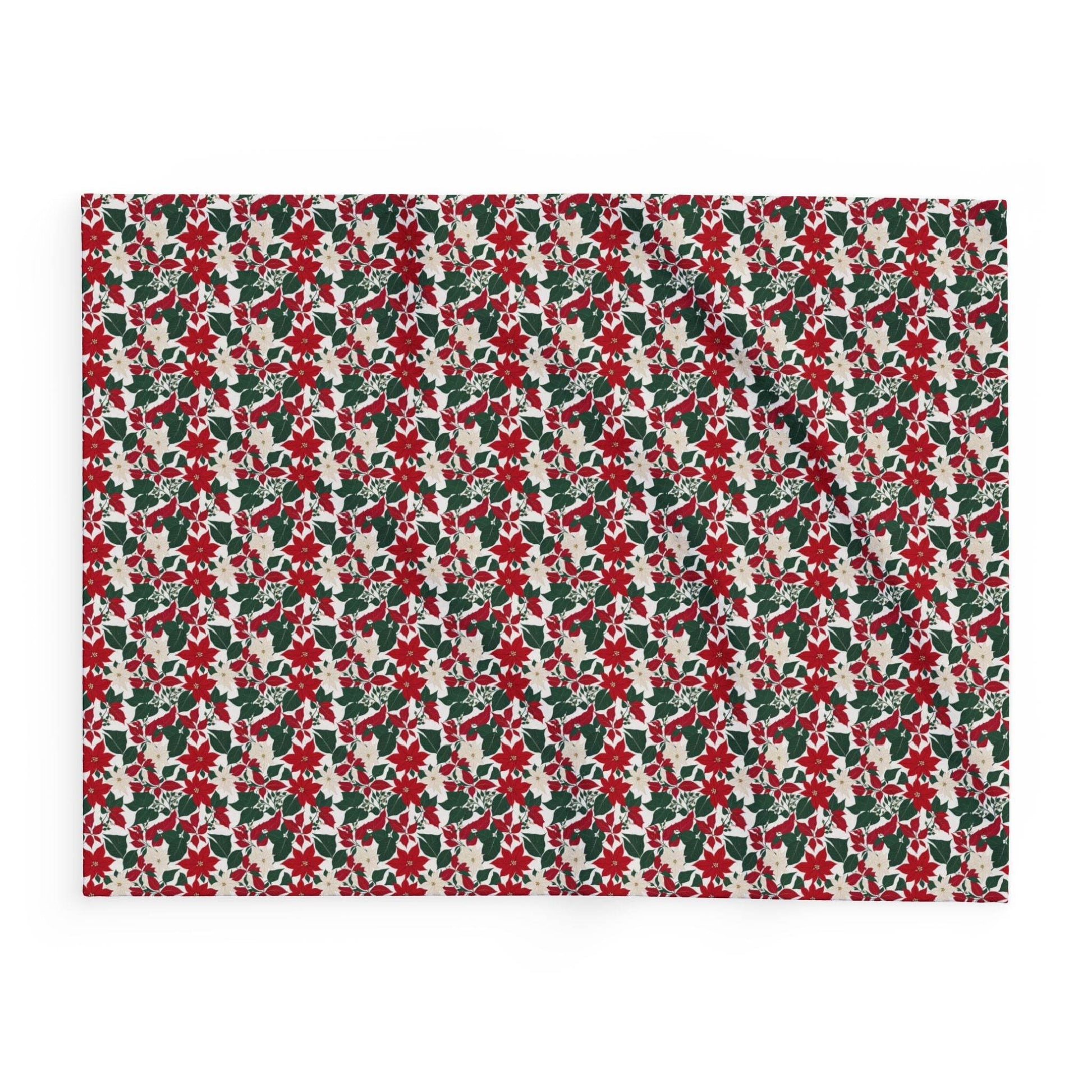 Red and White Poinsettia Arctic Fleece Blanket - 3 sizes - DeRose Seasonal