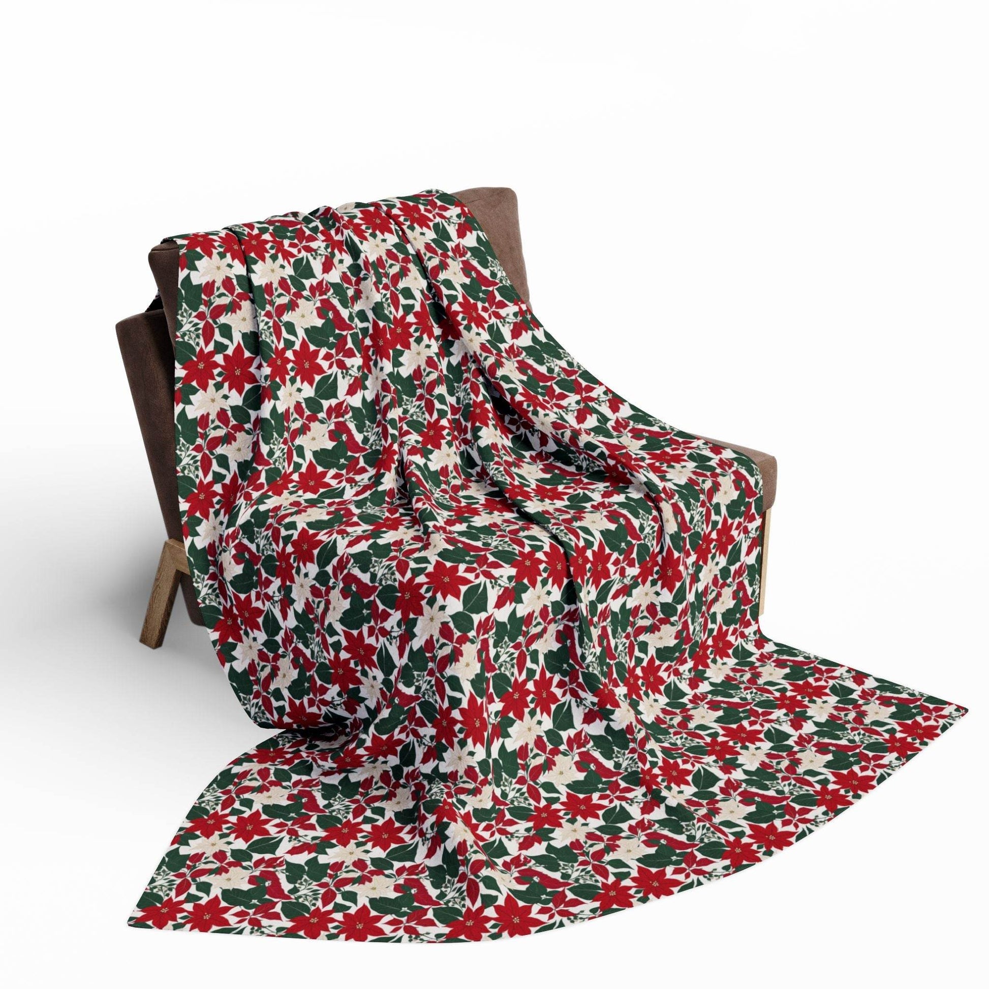 Red and White Poinsettia Arctic Fleece Blanket - 3 sizes - DeRose Seasonal