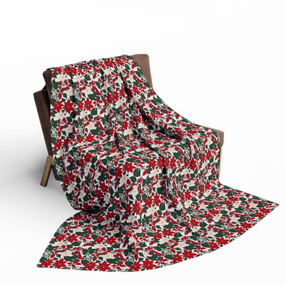 Red and White Poinsettia Arctic Fleece Blanket - 3 sizes - DeRose Seasonal