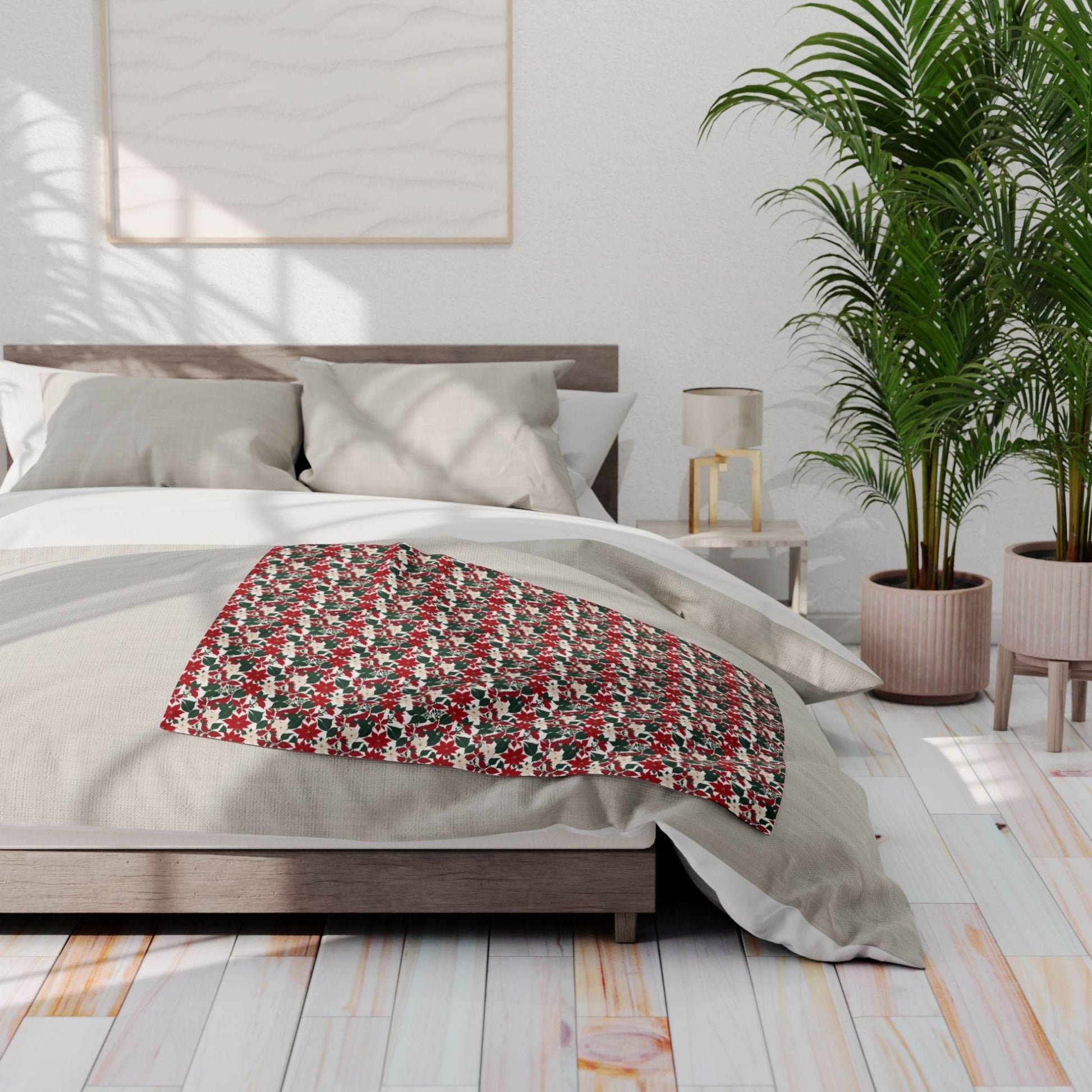 Red and White Poinsettia Arctic Fleece Blanket - 3 sizes - DeRose Seasonal