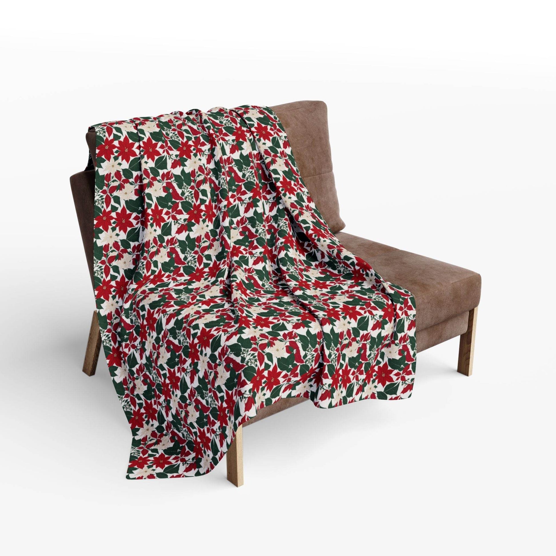 Red and White Poinsettia Arctic Fleece Blanket - 3 sizes - DeRose Seasonal