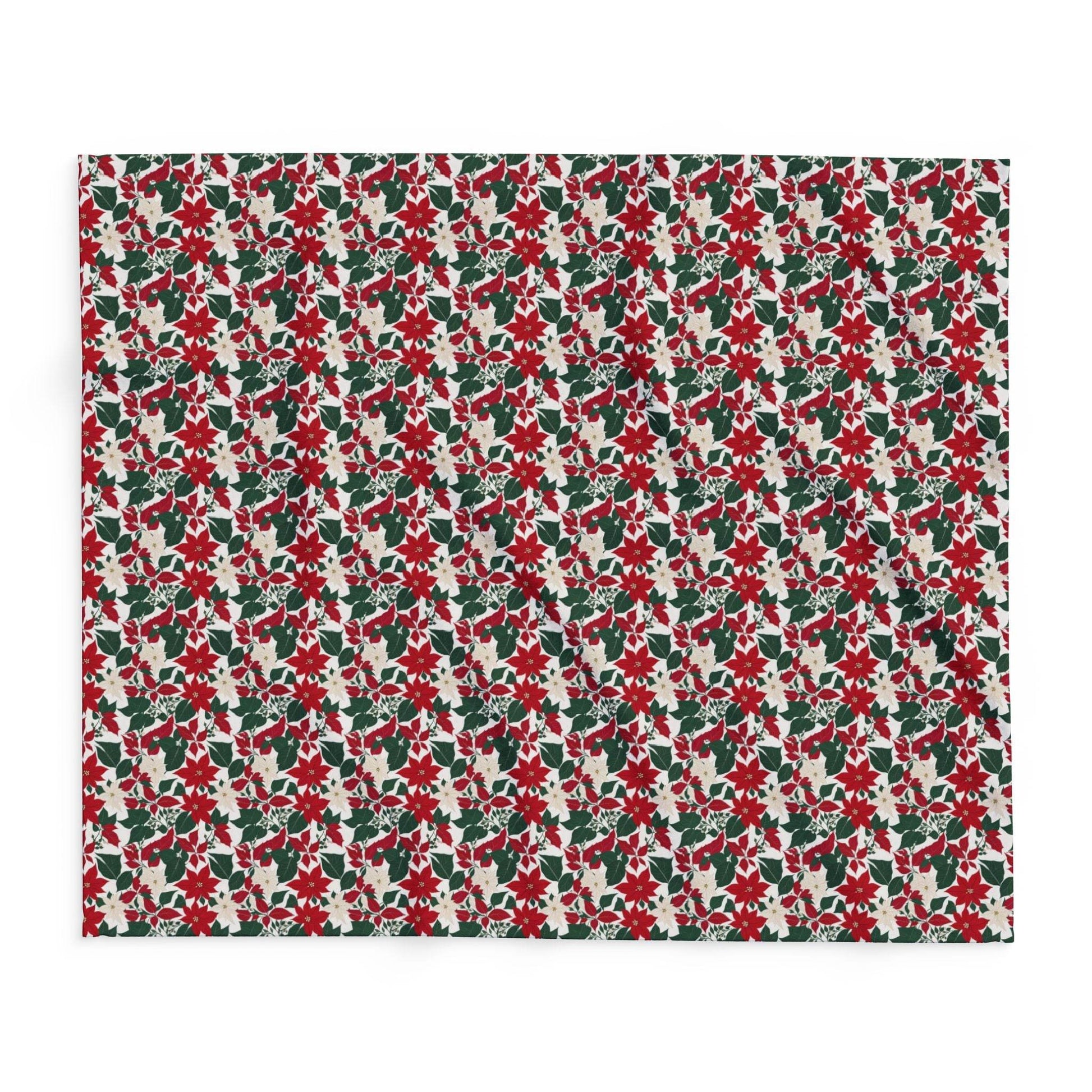 Red and White Poinsettia Arctic Fleece Blanket - 3 sizes - DeRose Seasonal