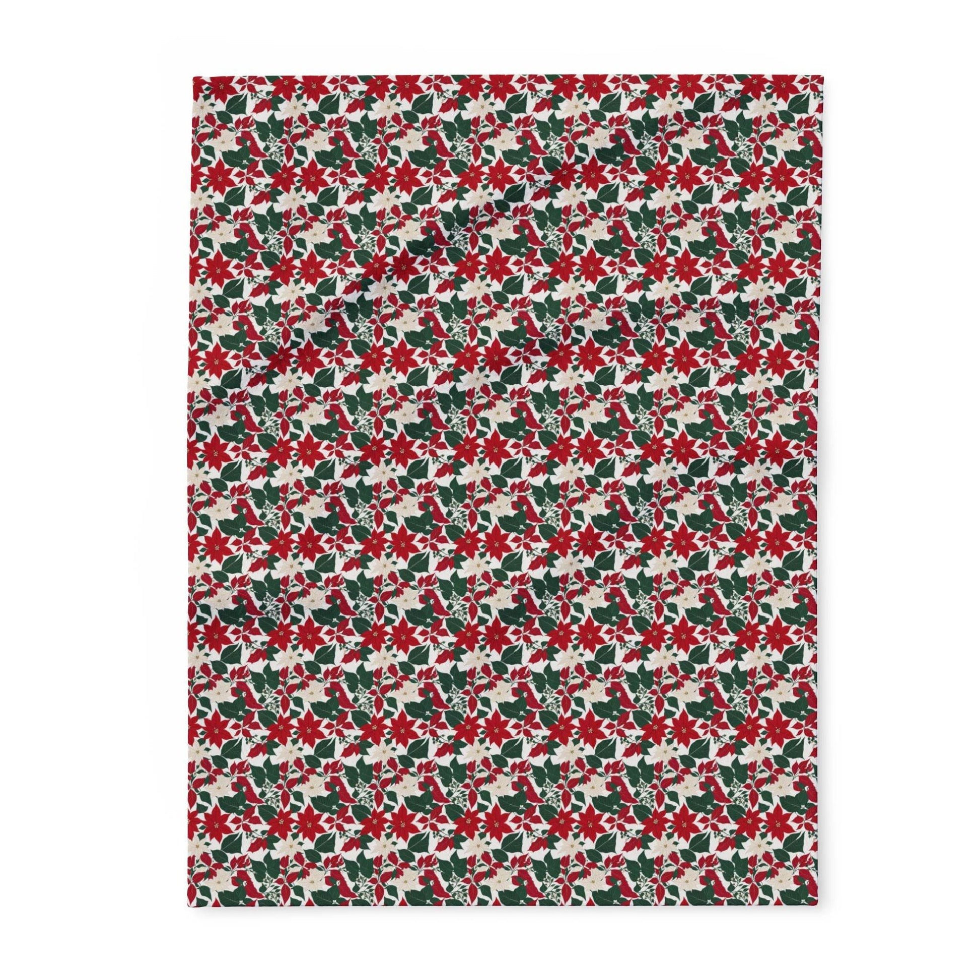 Red and White Poinsettia Arctic Fleece Blanket - 3 sizes - DeRose Seasonal