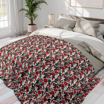 Red and White Poinsettia Arctic Fleece Blanket - 3 sizes - DeRose Seasonal