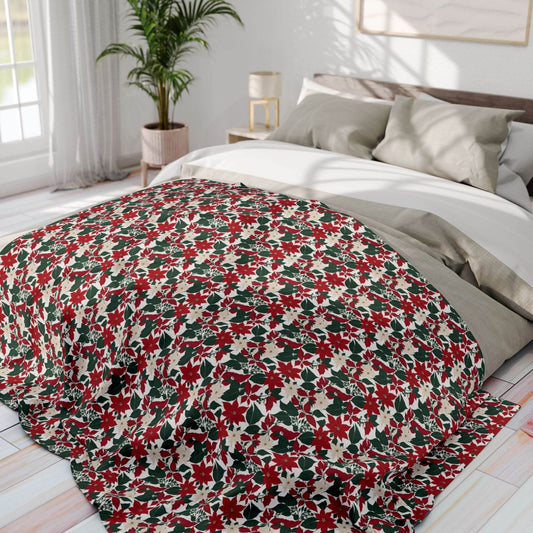 Red and White Poinsettia Arctic Fleece Blanket - 3 sizes - DeRose Seasonal