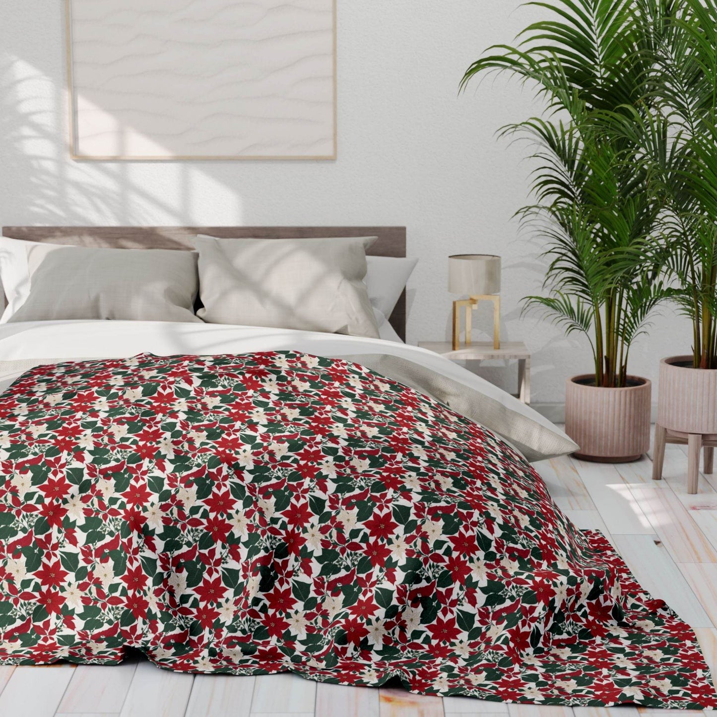 Red and White Poinsettia Arctic Fleece Blanket - 3 sizes - DeRose Seasonal