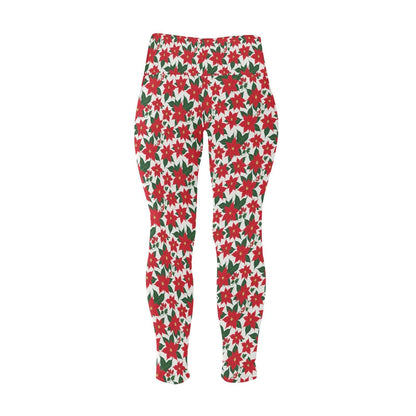 Poinsettia Flora Women's Plus Size High Waited Leggings Women's High Waist Leggings(Plus Size)(ModelL45) - DeRose Seasonal