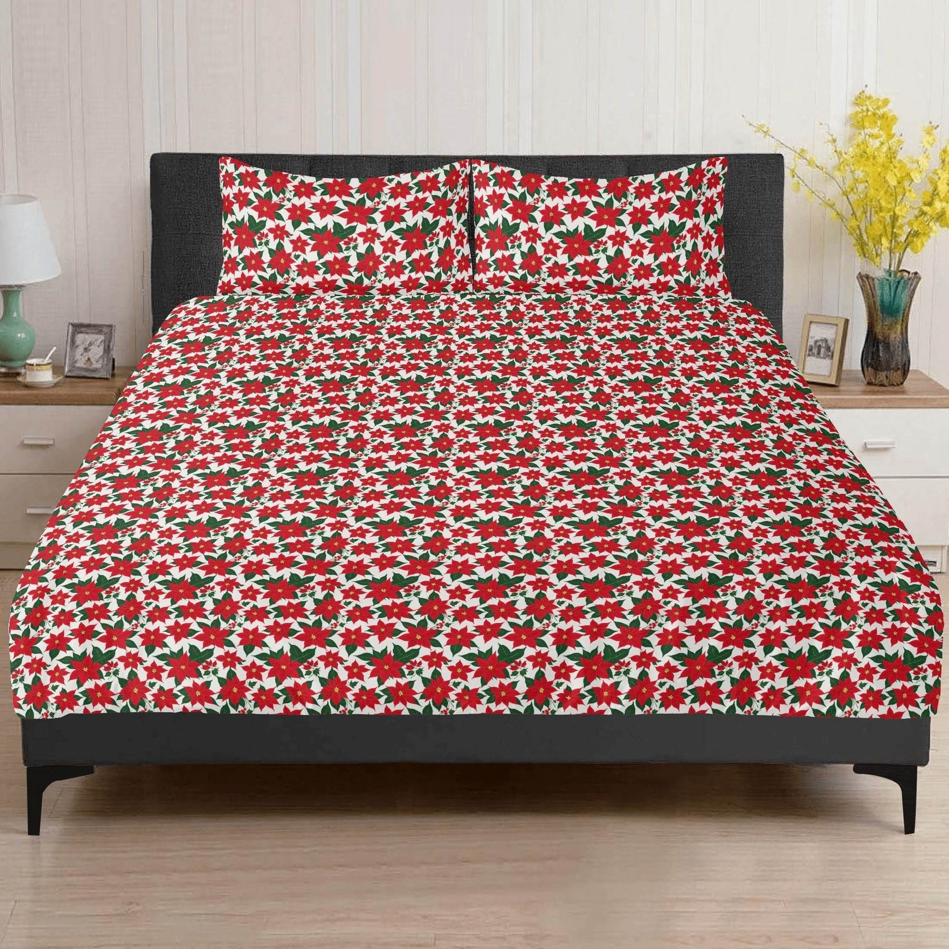 Poinsettia Floral 3 Pcs Beddings - DeRose Seasonal