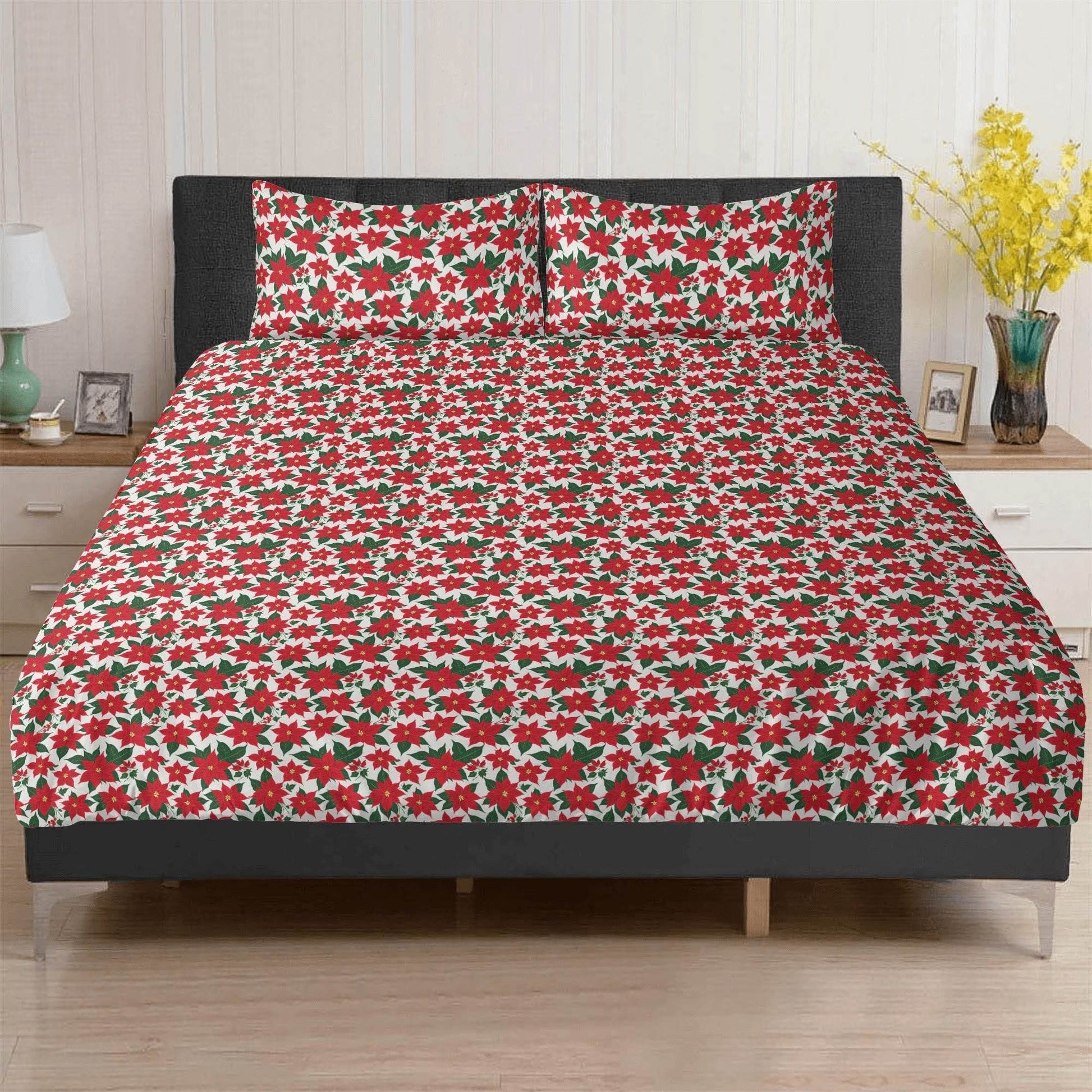 Poinsettia Floral 3 Pcs Beddings - DeRose Seasonal
