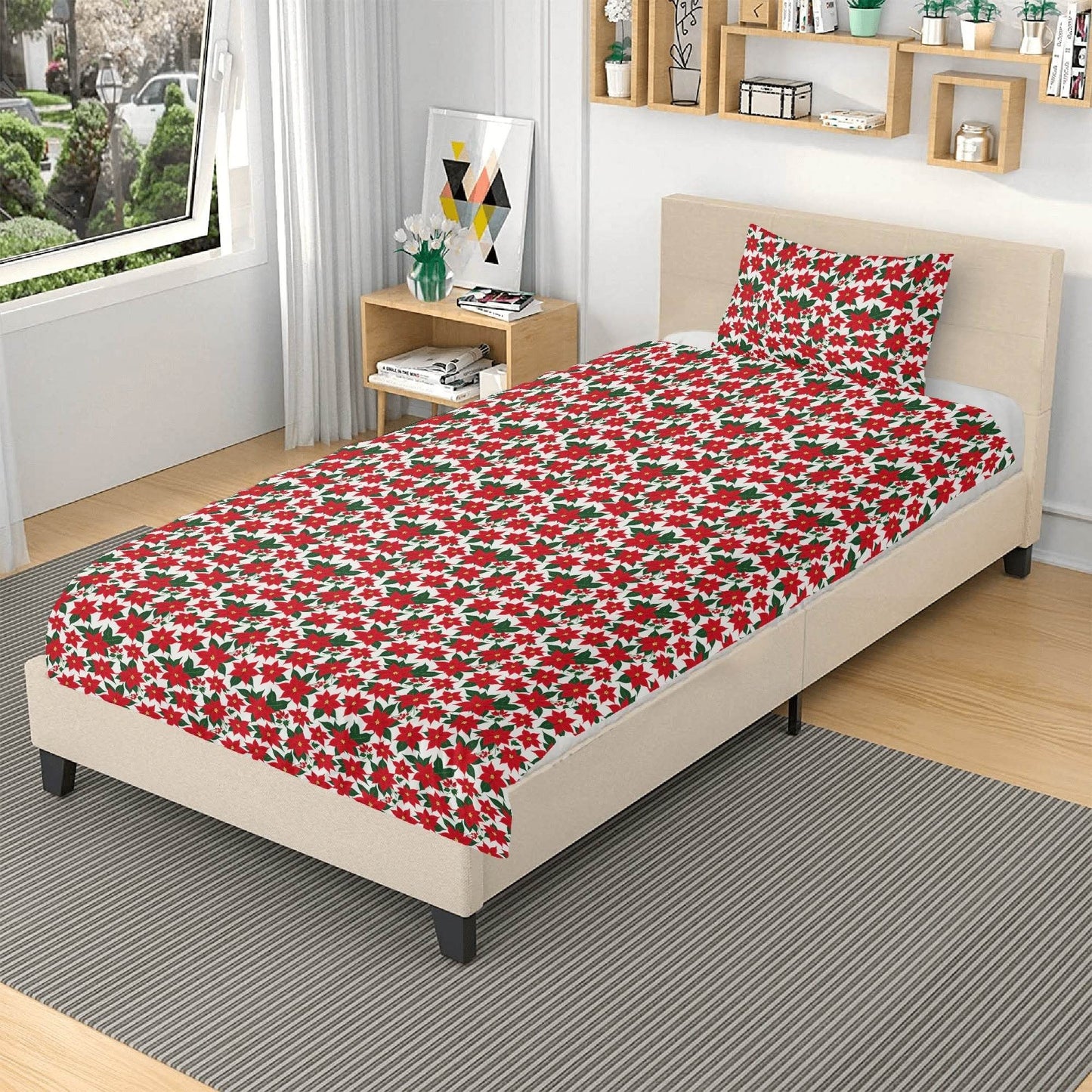 Poinsettia Floral 3 Pcs Beddings - DeRose Seasonal