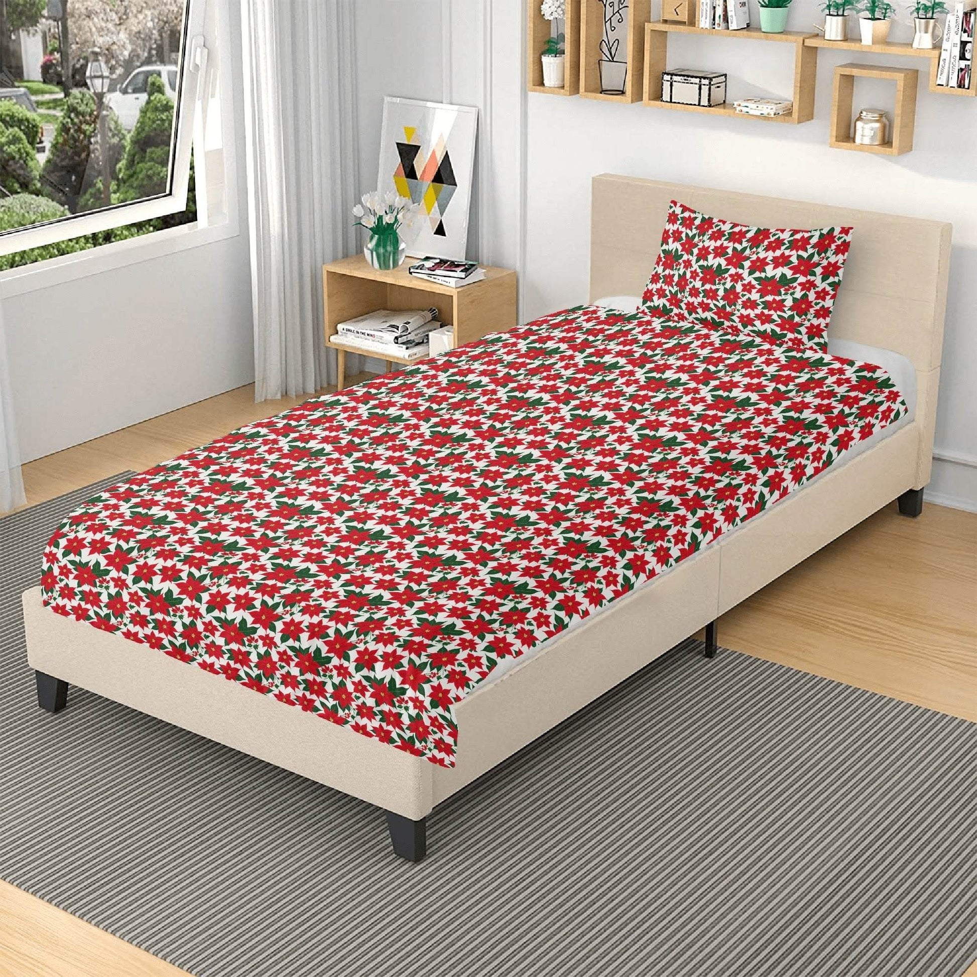 Poinsettia Floral 3 Pcs Beddings - DeRose Seasonal