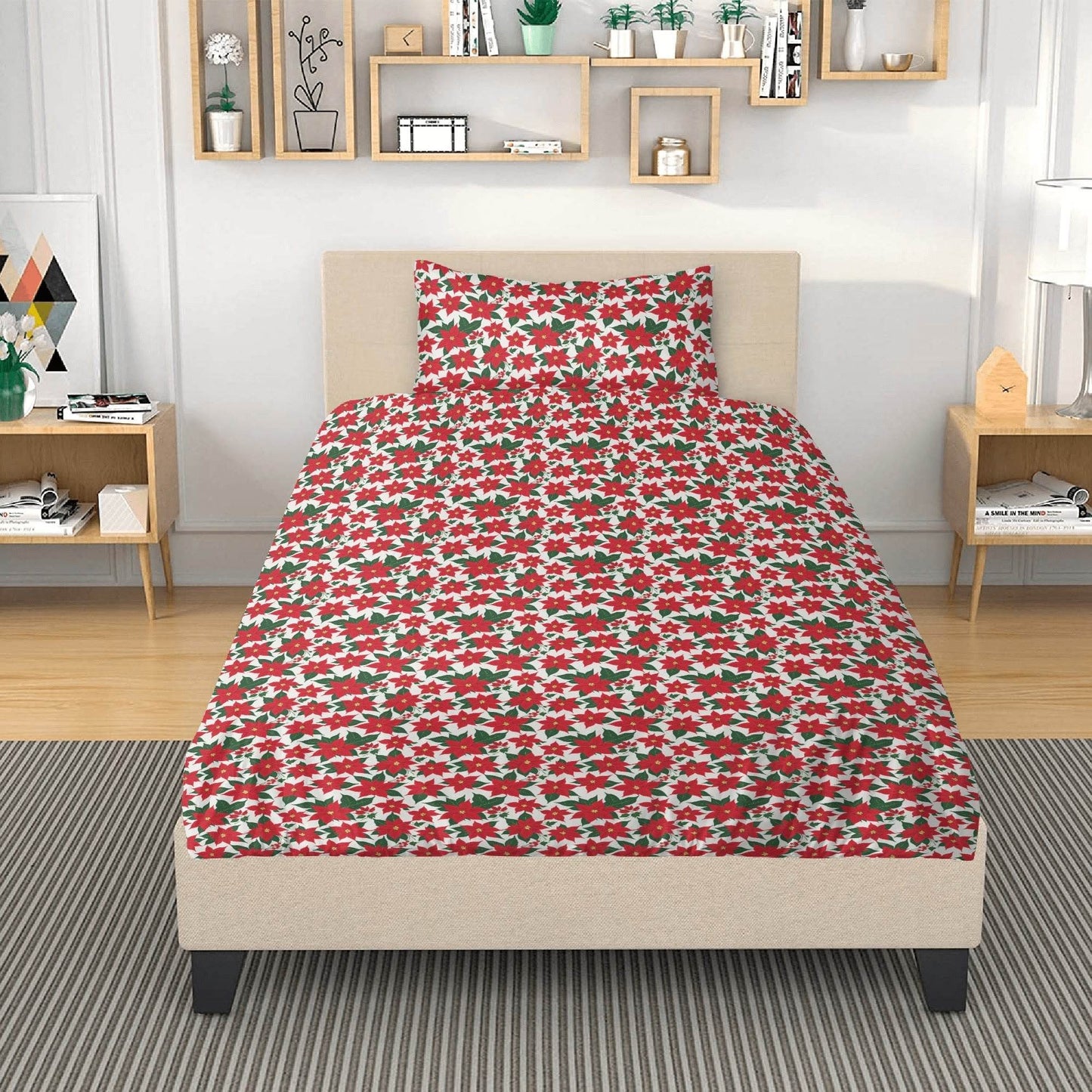 Poinsettia Floral 3 Pcs Beddings - DeRose Seasonal