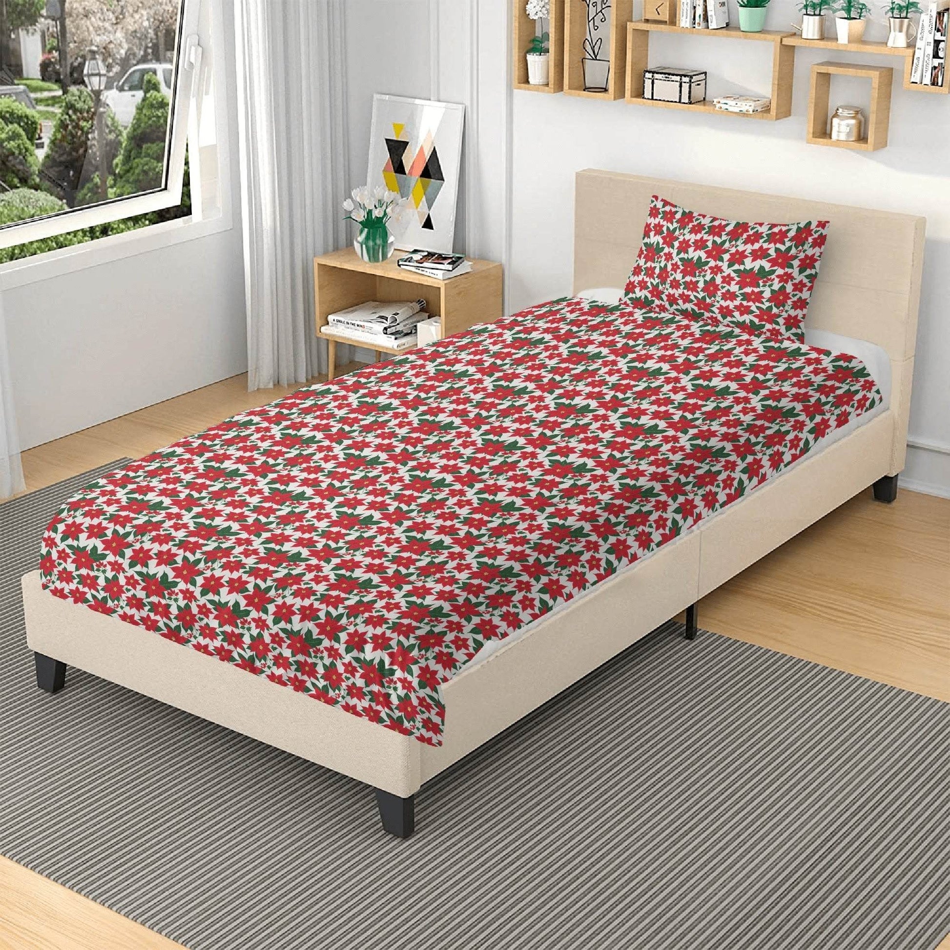 Poinsettia Floral 3 Pcs Beddings - DeRose Seasonal