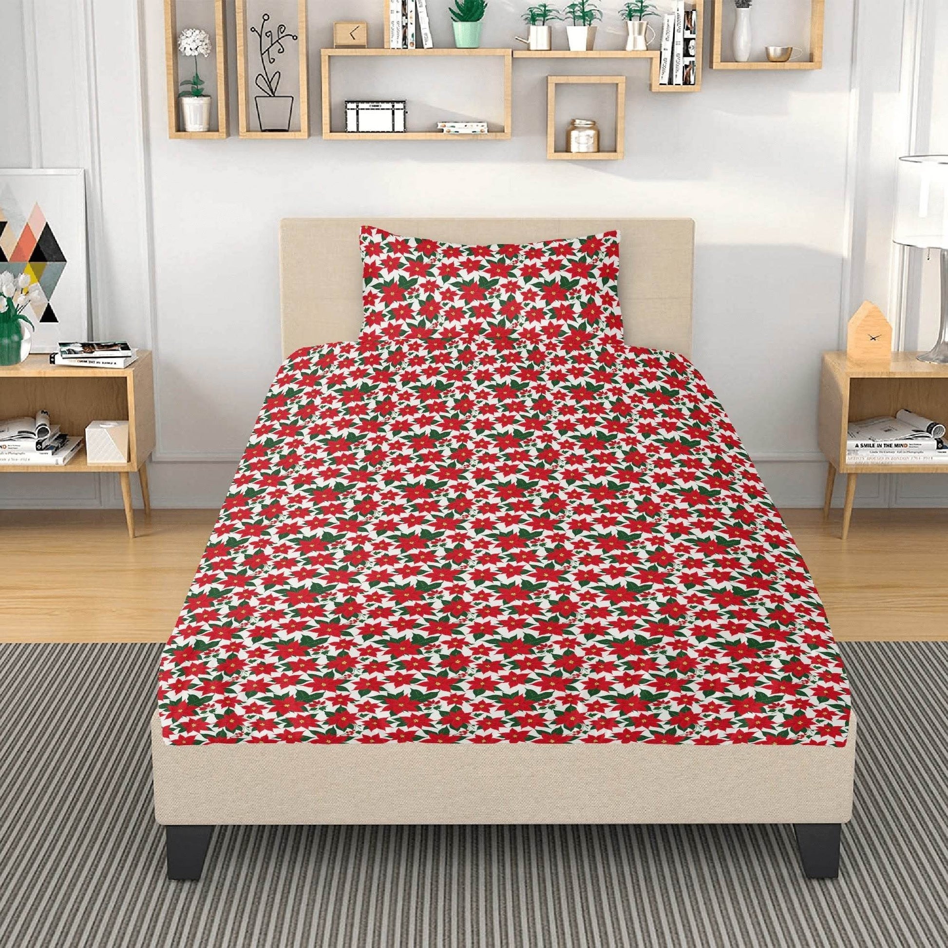 Poinsettia Floral 3 Pcs Beddings - DeRose Seasonal