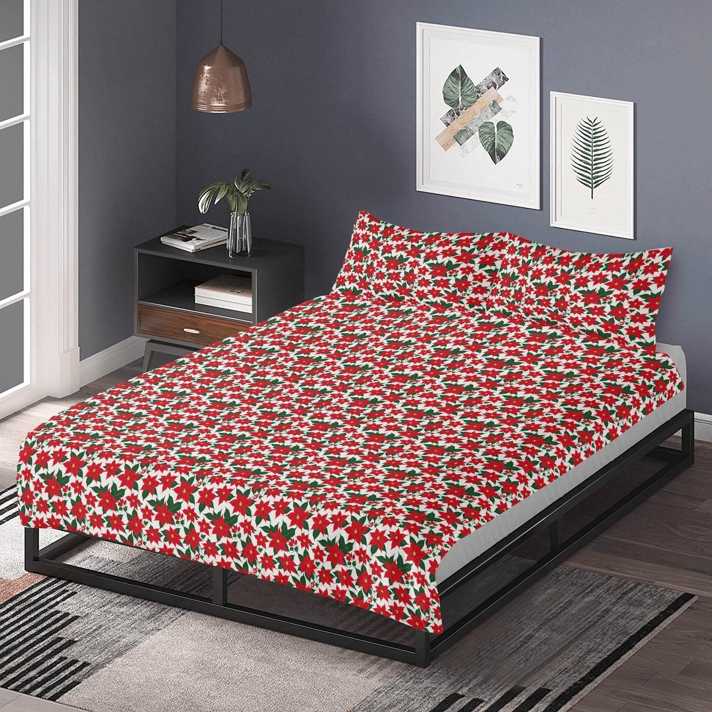 Poinsettia Floral 3 Pcs Beddings - DeRose Seasonal