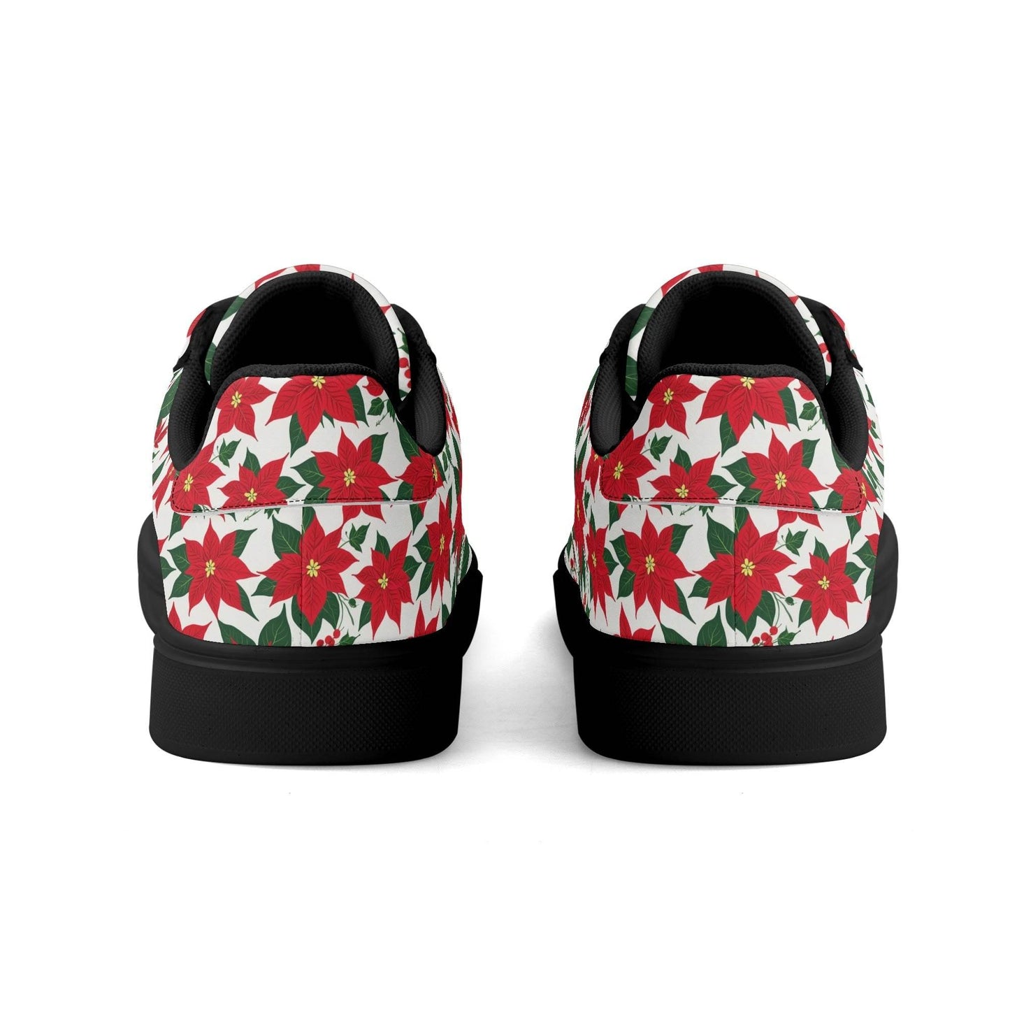 Poinsettia Floral Adult Lightweight Brand Low Top Leather Shoes - DeRose Seasonal
