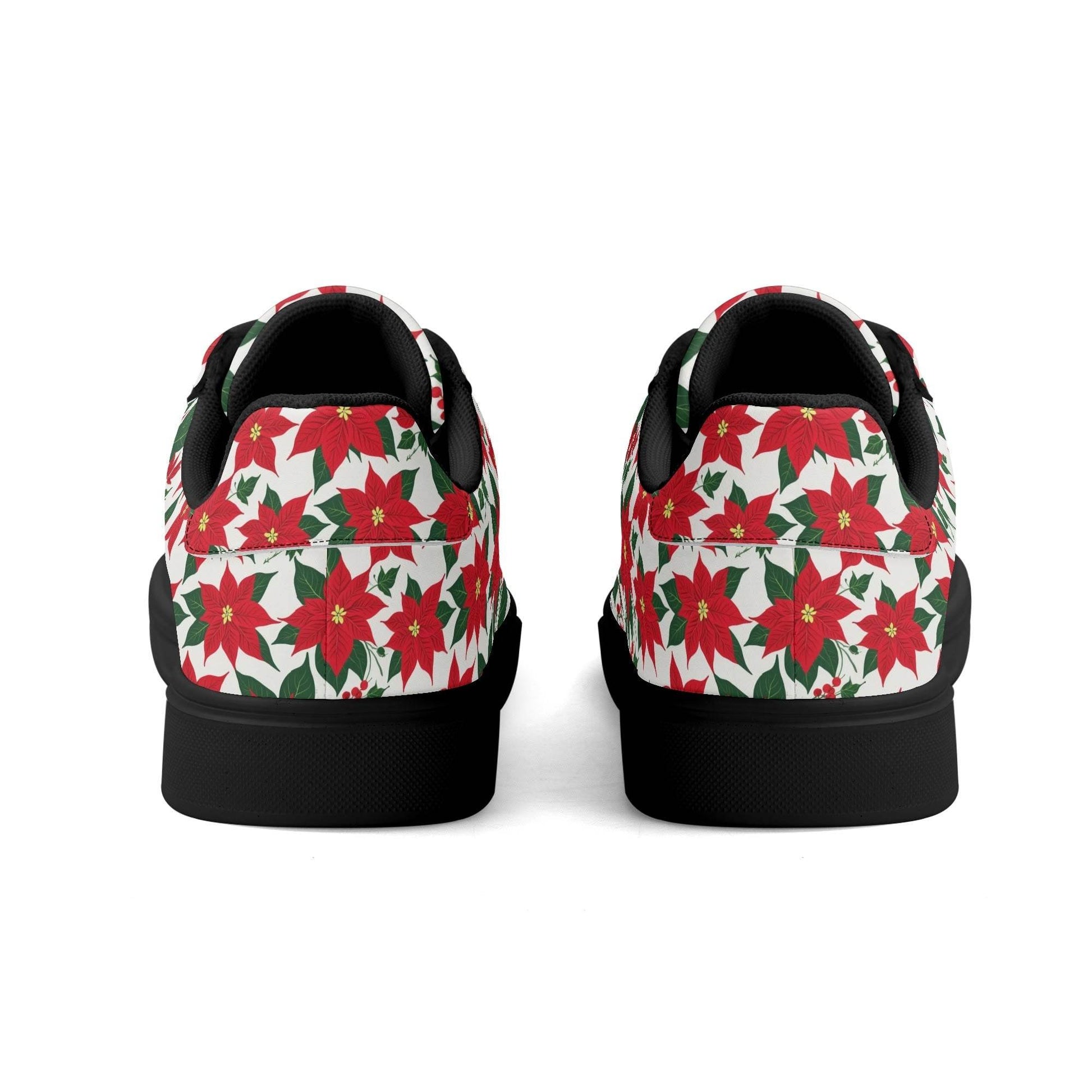 Poinsettia Floral Adult Lightweight Brand Low Top Leather Shoes - DeRose Seasonal