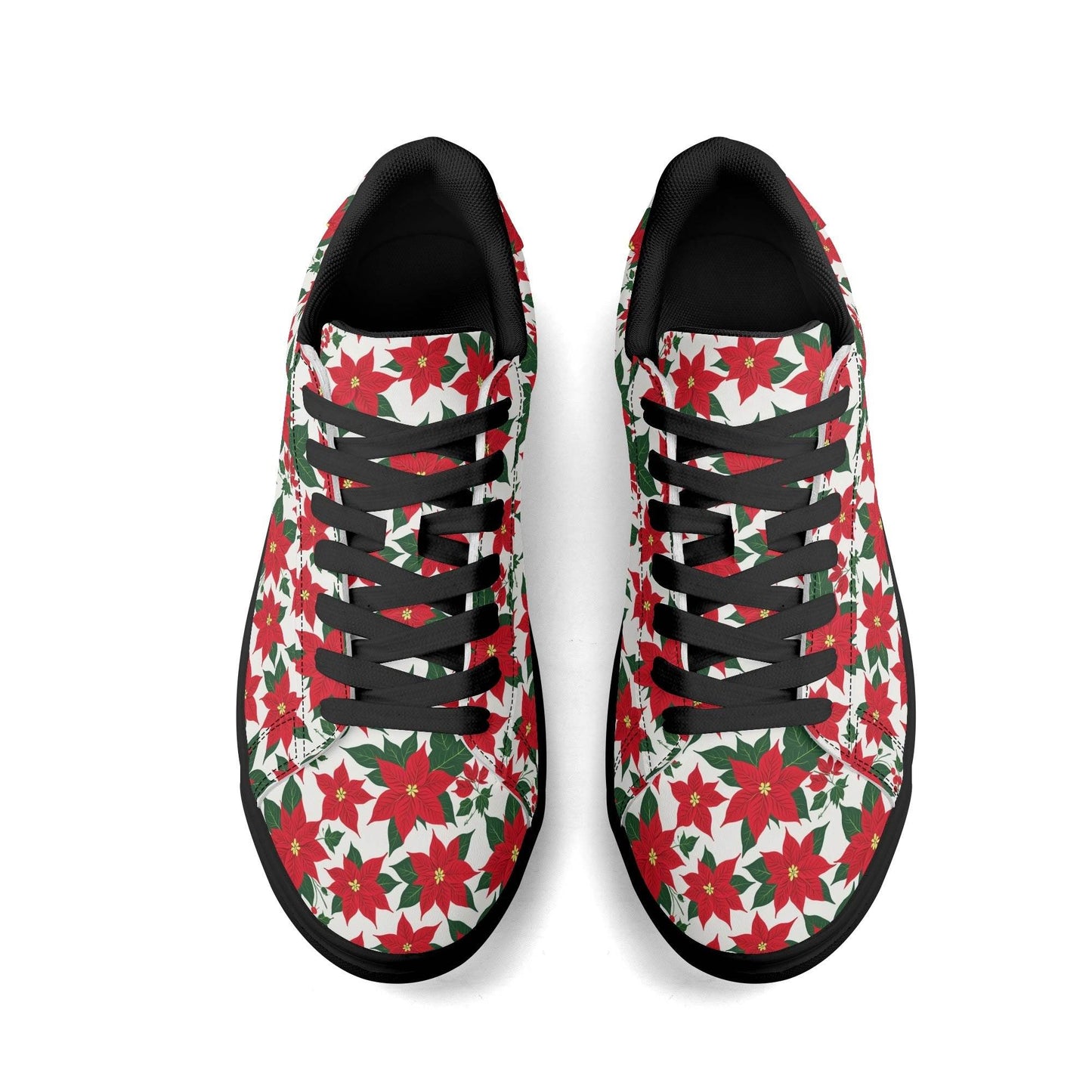 Poinsettia Floral Adult Lightweight Brand Low Top Leather Shoes - DeRose Seasonal