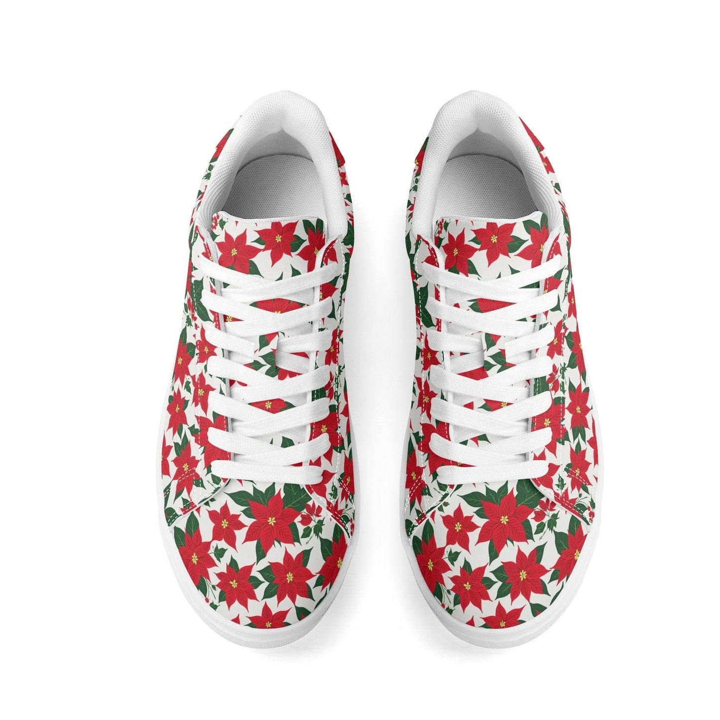 Poinsettia Floral Adult Lightweight Brand Low Top Leather Shoes - DeRose Seasonal