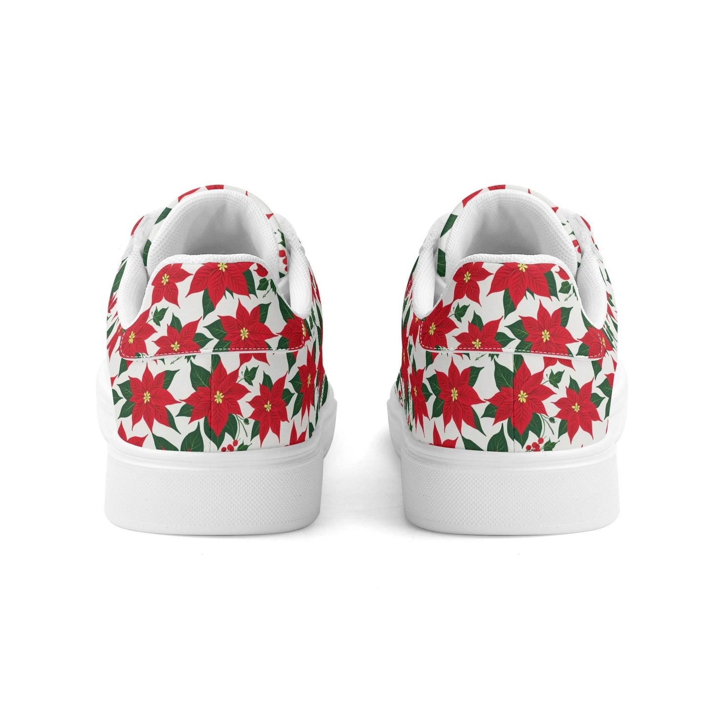 Poinsettia Floral Adult Lightweight Brand Low Top Leather Shoes - DeRose Seasonal