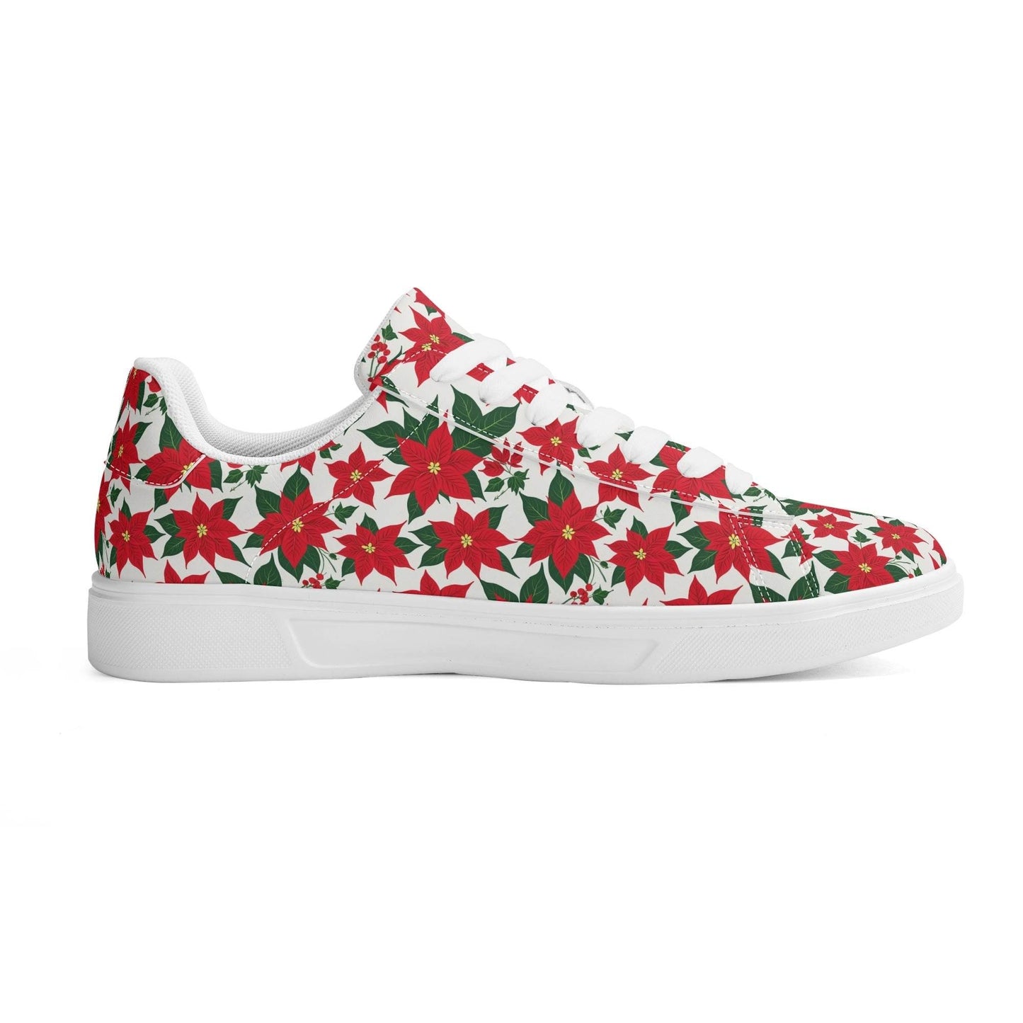 Poinsettia Floral Adult Lightweight Brand Low Top Leather Shoes - DeRose Seasonal