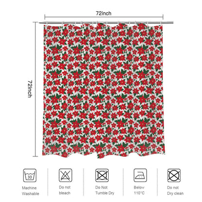 Poinsettia Floral Bathroom Four-Piece Set(Shower Curtain + Toilet Cover Mat + Toilet Foot Mat + Floor Mat)| Polyester - DeRose Seasonal