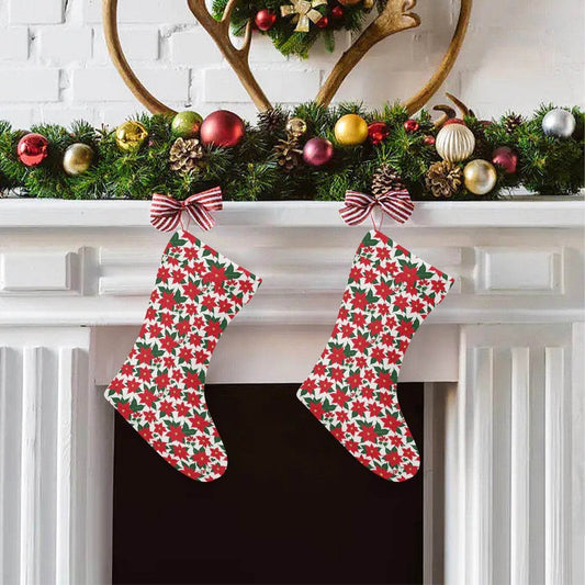 Poinsettia Floral Christmas Santa Stockings - BUY ONE GET ONE FREE -BOGO - DeRose Seasonal