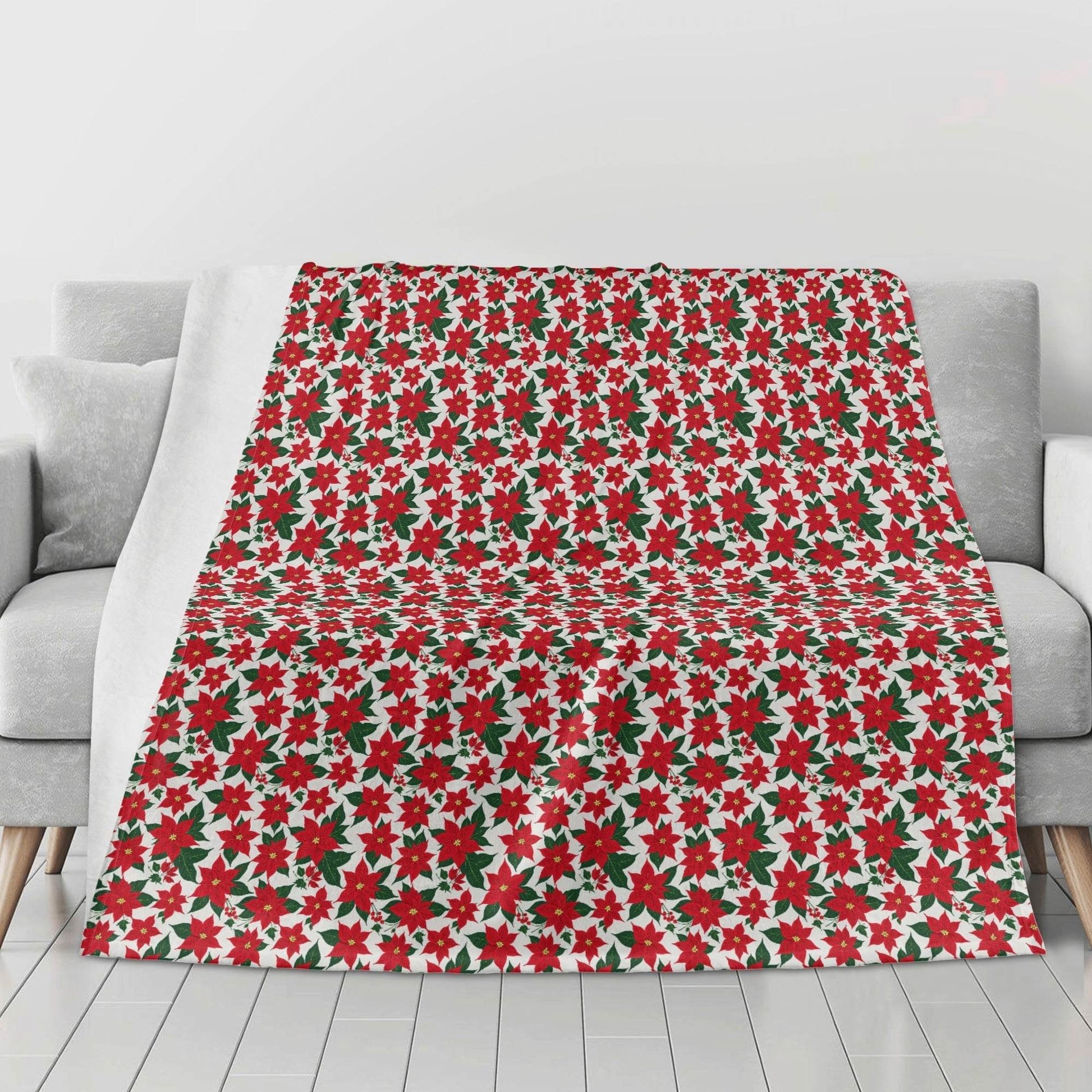 Poinsettia Floral Flannel Breathable Blanket 4 Sizes - DeRose Seasonal