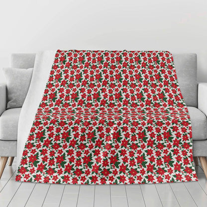Poinsettia Floral Flannel Breathable Blanket 4 Sizes - DeRose Seasonal