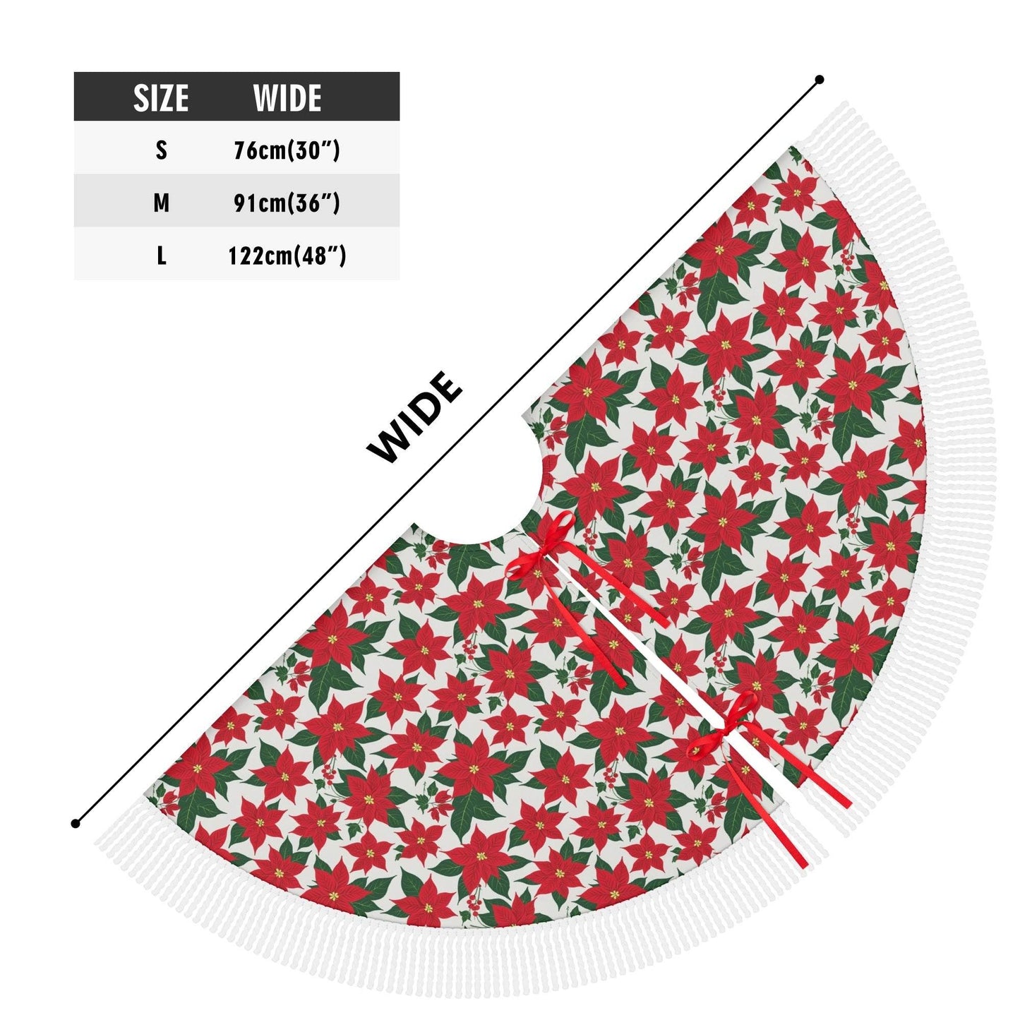 Poinsettia Floral Fringed Christmas Tree Skirts - DeRose Seasonal