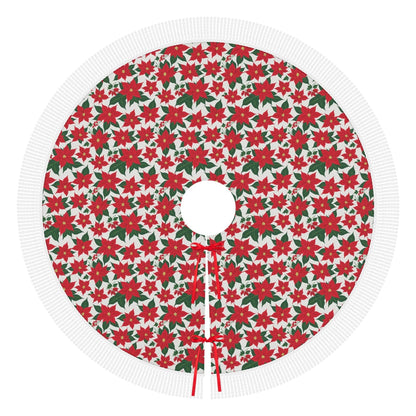 Poinsettia Floral Fringed Christmas Tree Skirts - DeRose Seasonal