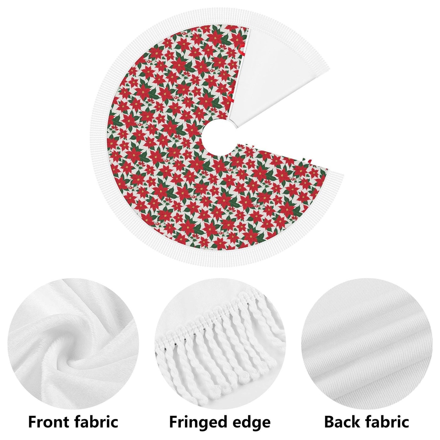 Poinsettia Floral Fringed Christmas Tree Skirts - DeRose Seasonal