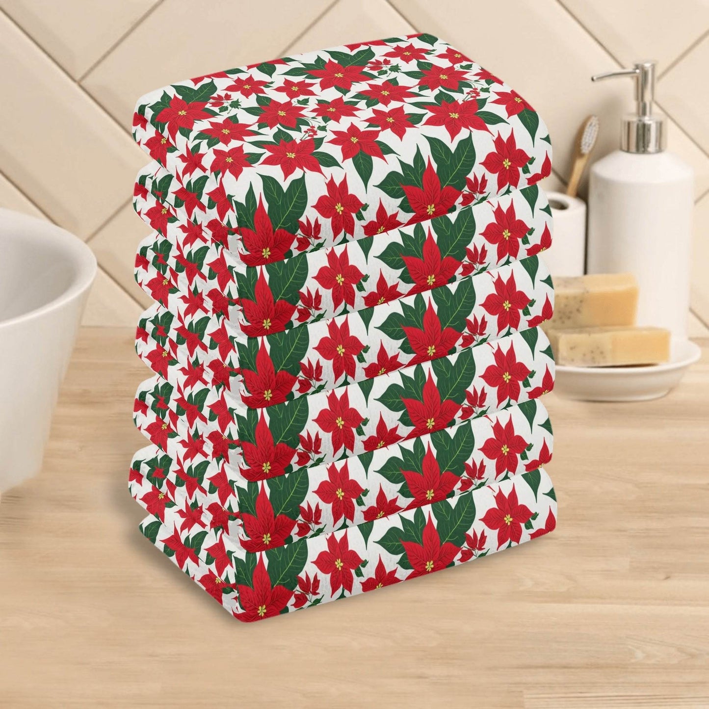 Poinsettia Floral Hand Towels (6 Pcs) - DeRose Seasonal