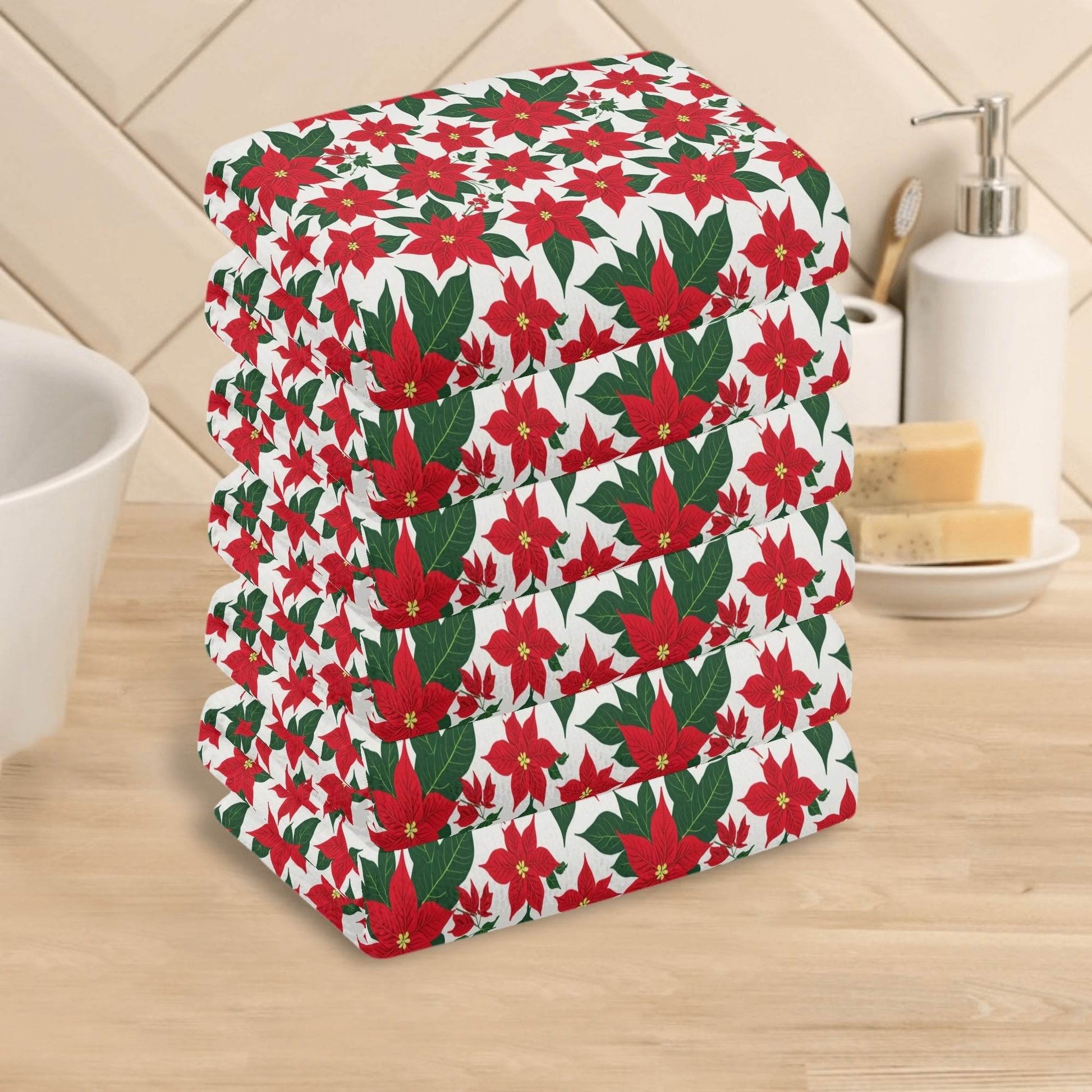 Poinsettia Floral Hand Towels (6 Pcs) - DeRose Seasonal