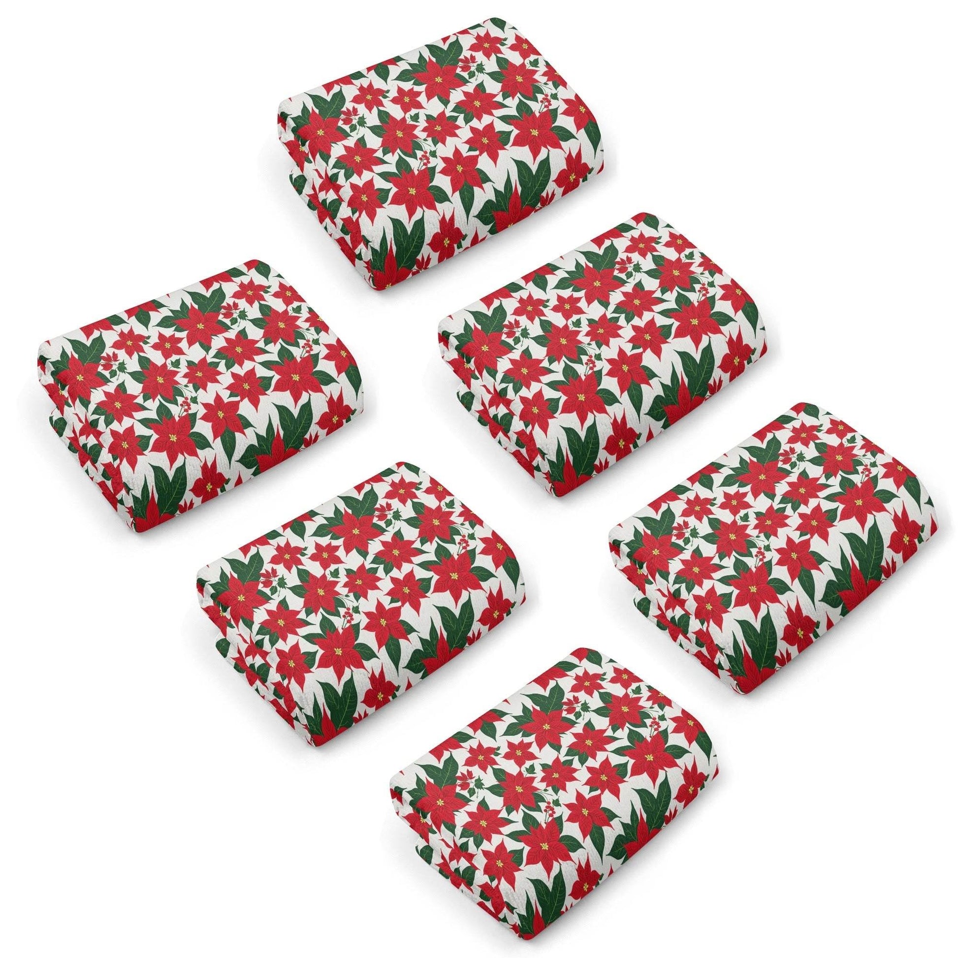 Poinsettia Floral Hand Towels (6 Pcs) - DeRose Seasonal