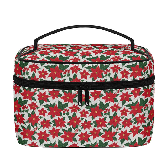 Poinsettia Floral Leather Cosmetic Bag - DeRose Seasonal