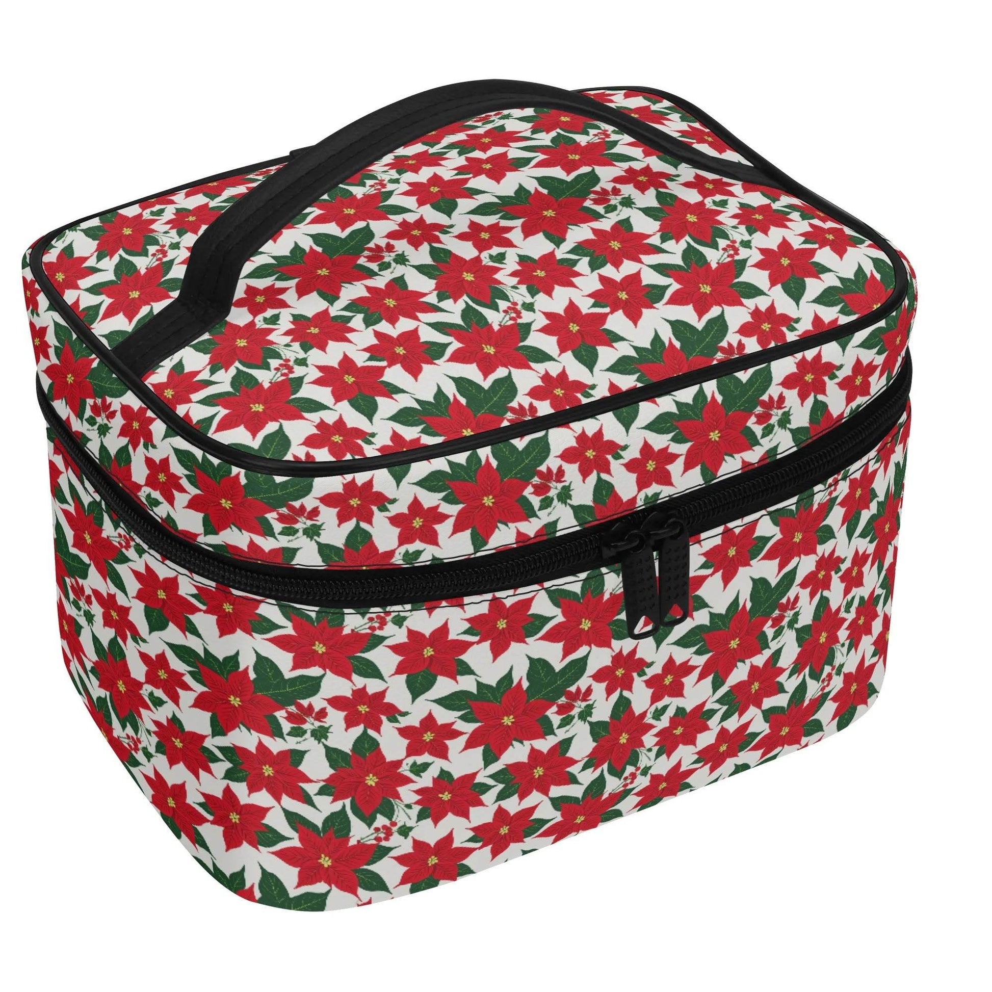 Poinsettia Floral Leather Cosmetic Bag - DeRose Seasonal