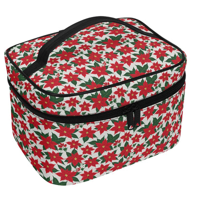 Poinsettia Floral Leather Cosmetic Bag - DeRose Seasonal