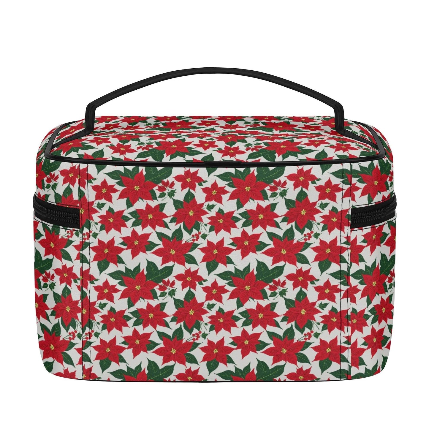 Poinsettia Floral Leather Cosmetic Bag - DeRose Seasonal