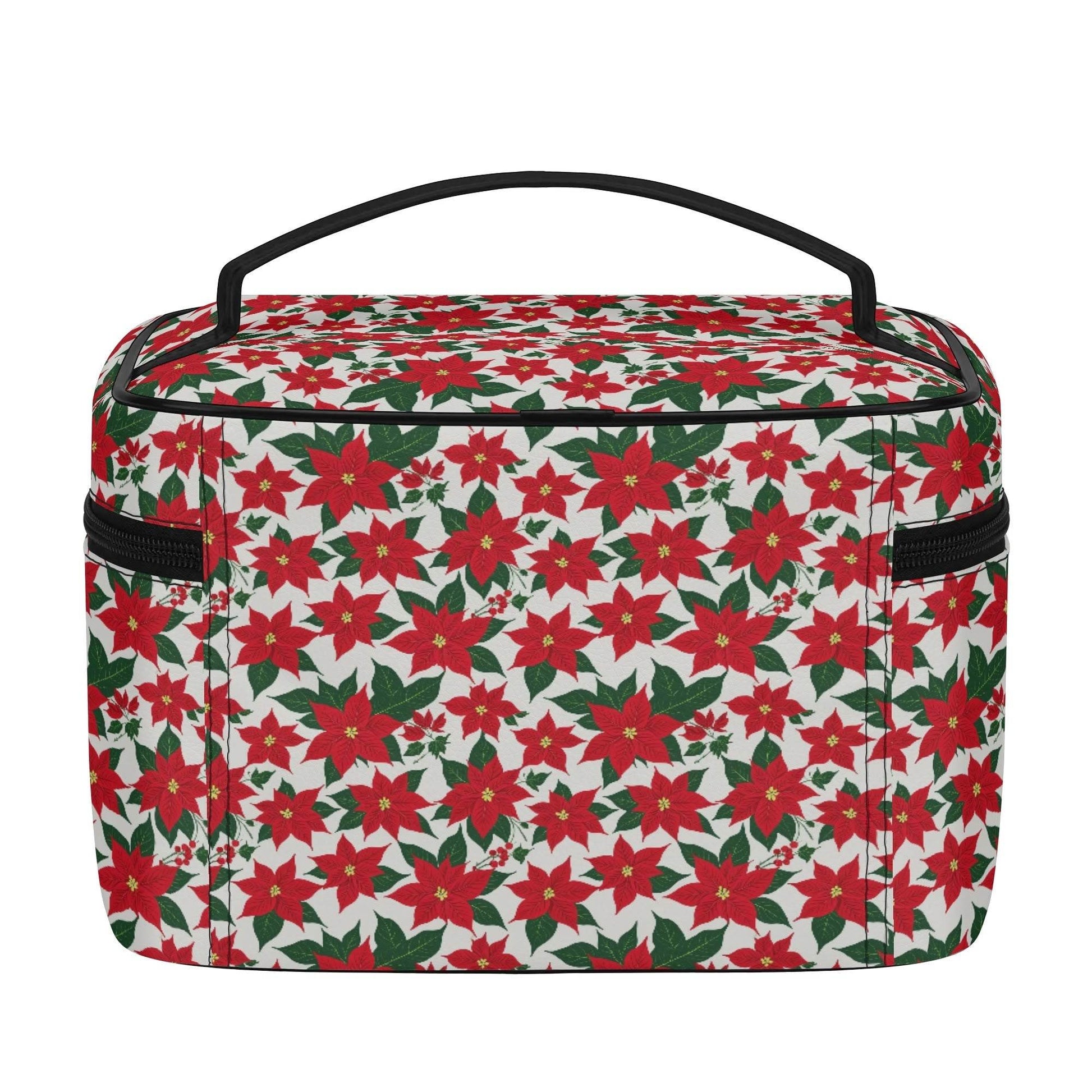 Poinsettia Floral Leather Cosmetic Bag - DeRose Seasonal
