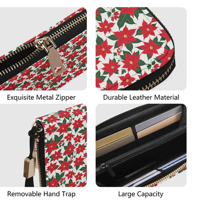 Poinsettia Floral Leather Women's Zipper Wristlet Wallet - DeRose Seasonal