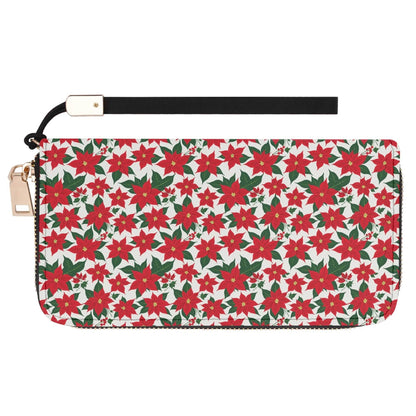 Poinsettia Floral Leather Women's Zipper Wristlet Wallet - DeRose Seasonal