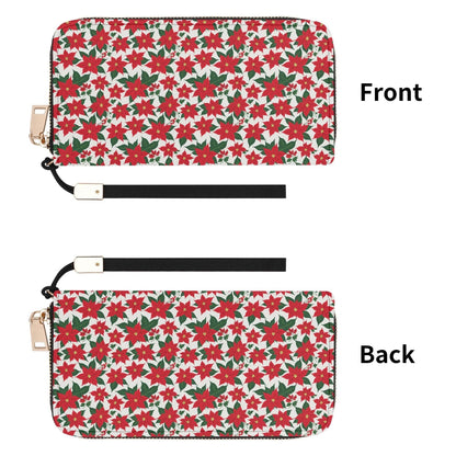 Poinsettia Floral Leather Women's Zipper Wristlet Wallet - DeRose Seasonal
