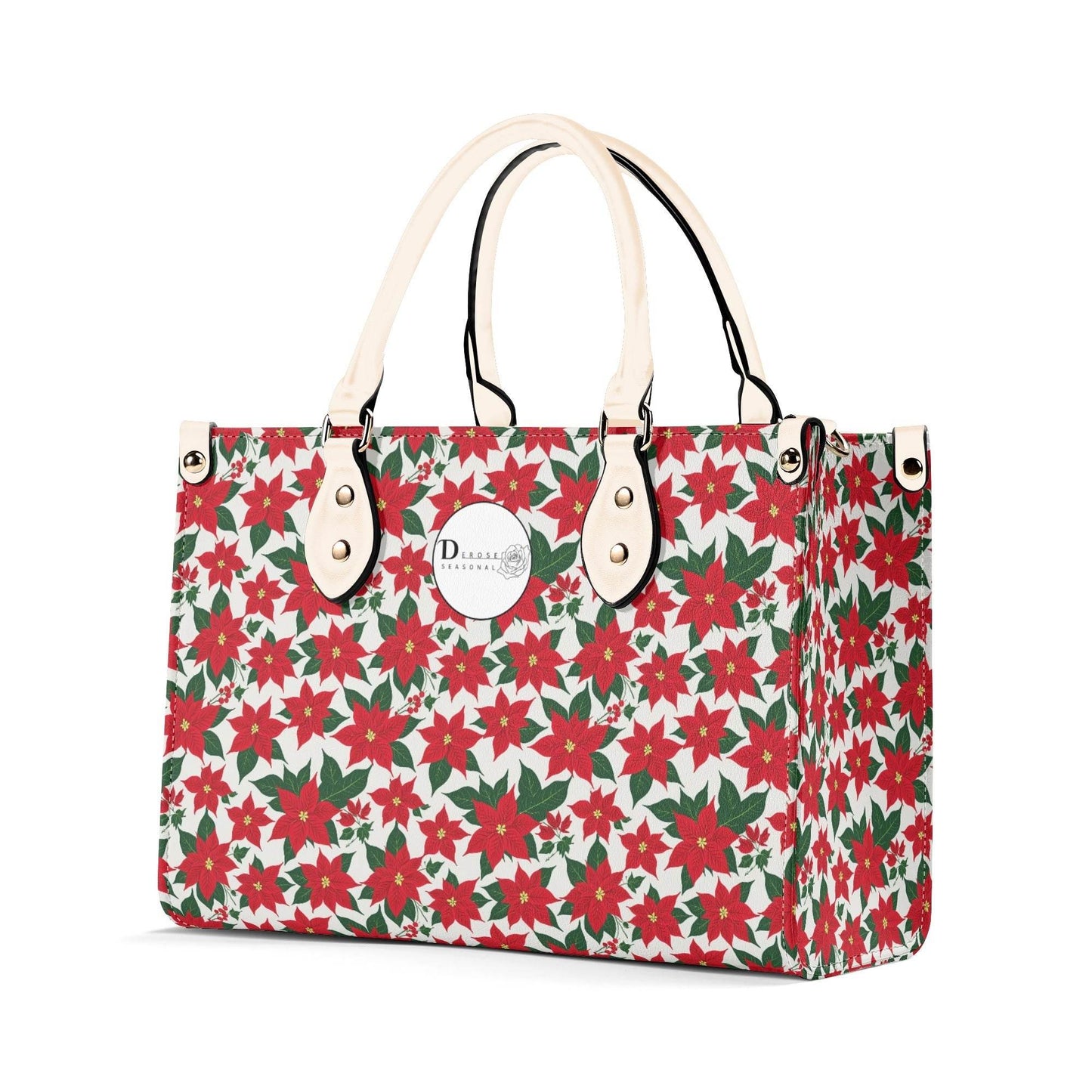 Poinsettia Floral Luxury Women Leather Handbag (3 sizes) - DeRose Seasonal