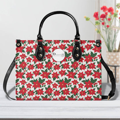 Poinsettia Floral Luxury Women Leather Handbag (3 sizes) - DeRose Seasonal
