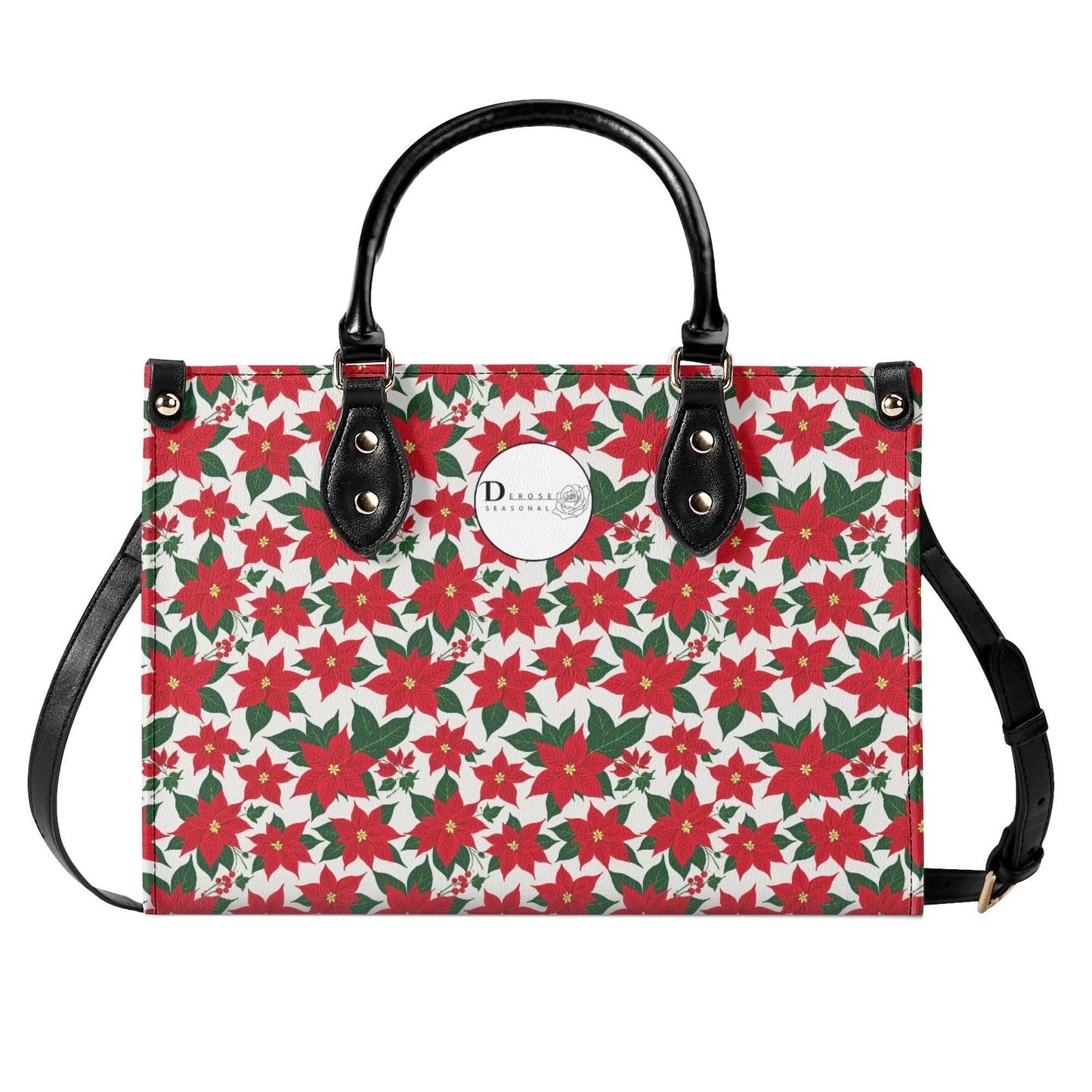 Poinsettia Floral Luxury Women Leather Handbag (3 sizes) - DeRose Seasonal