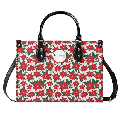 Poinsettia Floral Luxury Women Leather Handbag (3 sizes) - DeRose Seasonal