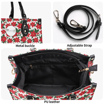 Poinsettia Floral Luxury Women Leather Handbag (3 sizes) - DeRose Seasonal