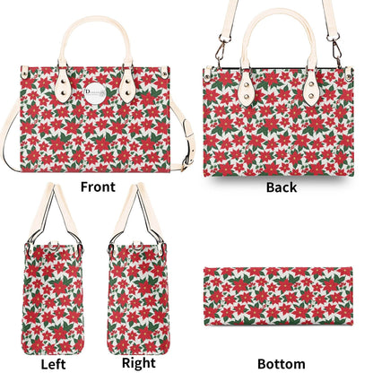 Poinsettia Floral Luxury Women Leather Handbag (3 sizes) - DeRose Seasonal