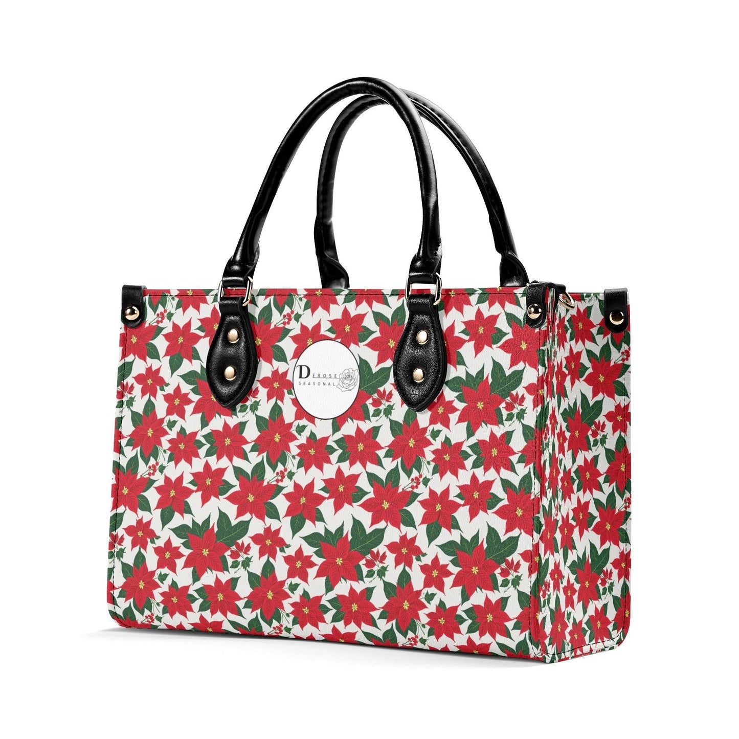 Poinsettia Floral Luxury Women Leather Handbag (3 sizes) - DeRose Seasonal